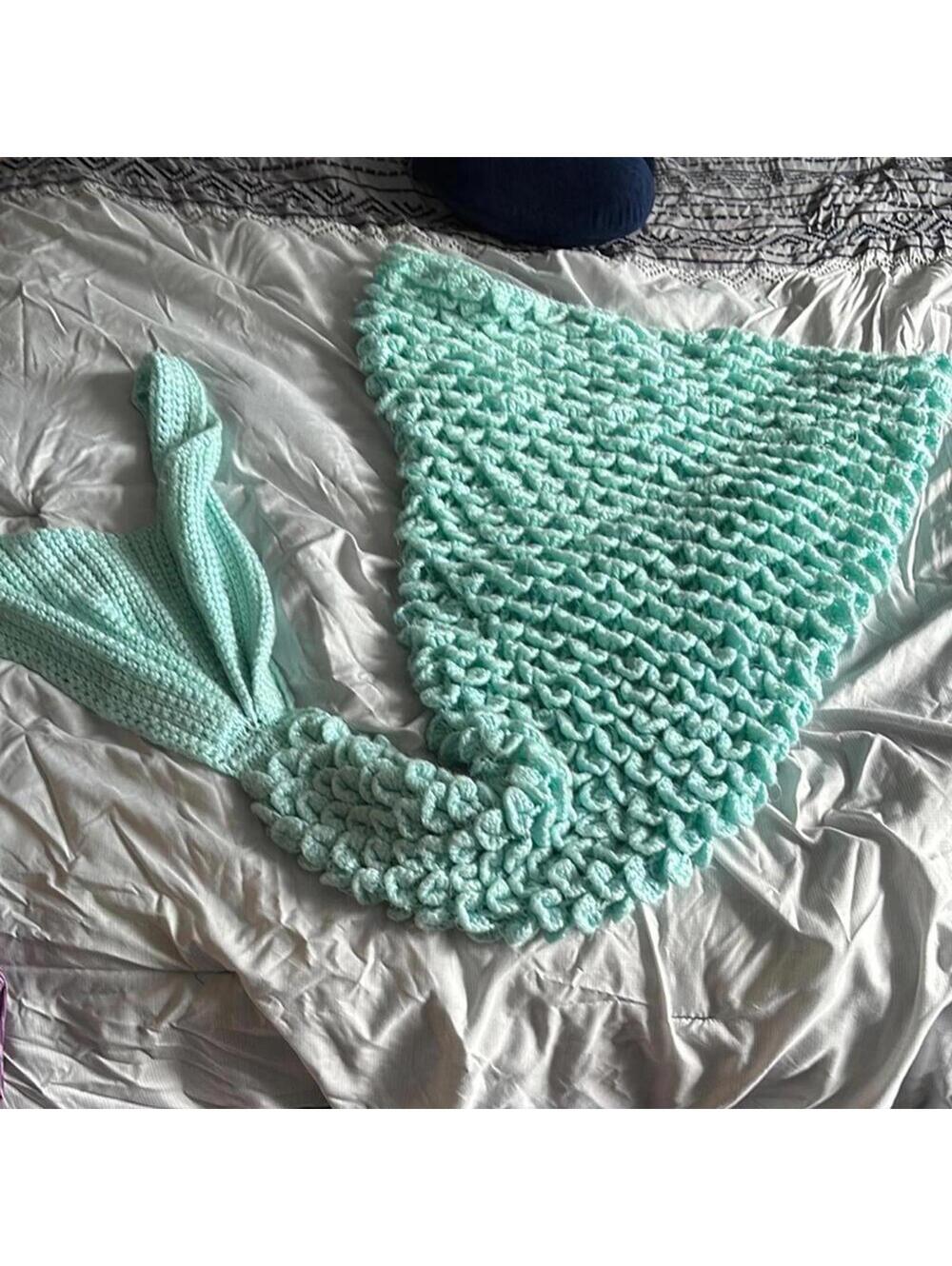 Mint Green Knitted Mermaid Tail Blanket